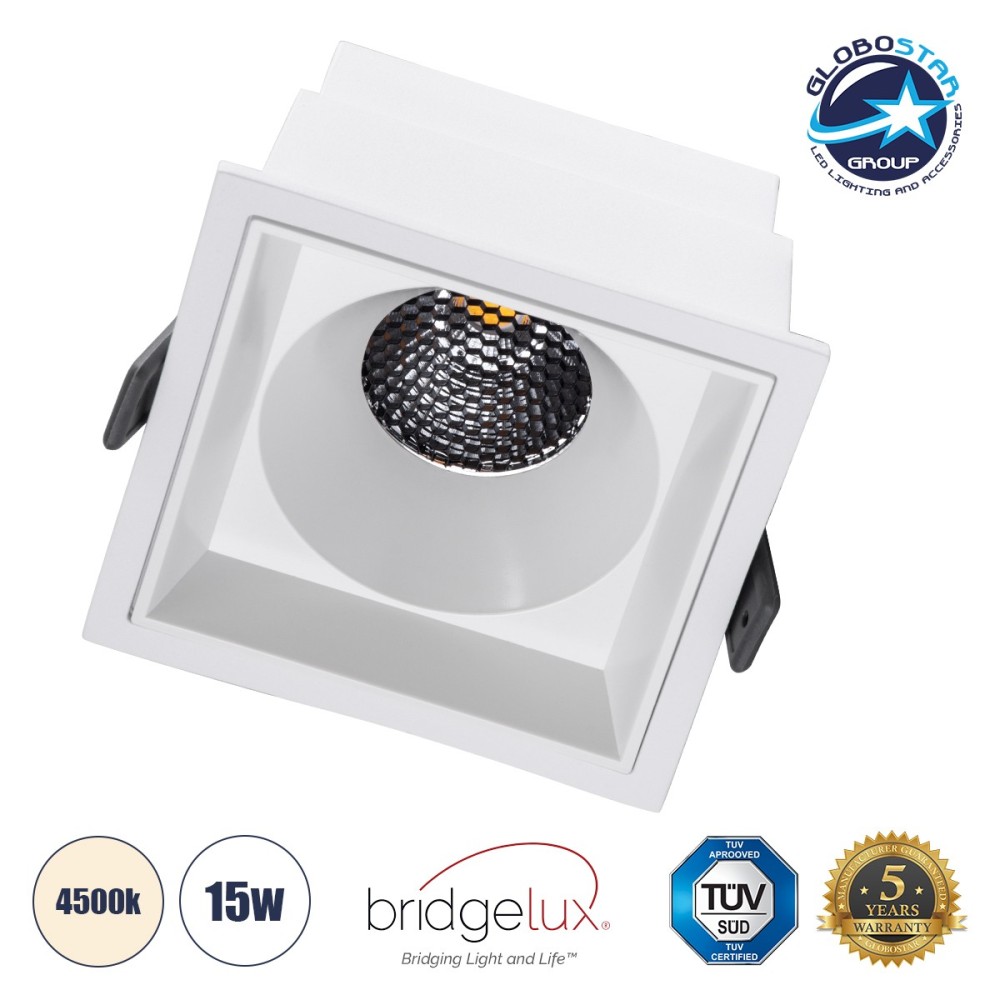GLOBOSTAR® PLUTO-B 60278 Χωνευτό Downlight Σποτ με Honeycomb Anti Glare Reflector LED 15W 1950lm 38° AC 220-240V IP20 Φυσικό Λευκό 4500K - Bridgelux COB Chip & TÜV SÜD Driver - Λευκό Ματ - Μ10.4 x Π10.4 x Υ6.5cm - Q9.5 x 9.5cm - 5 Χρόνια Εγγύηση